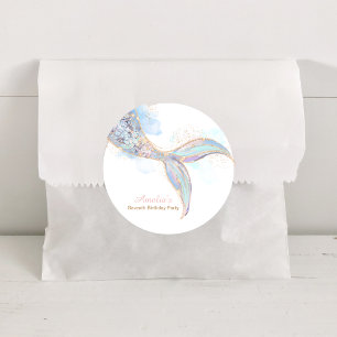 Adesivo Redondo Mermaid Tail Aniversário Round Obrigado Sticker