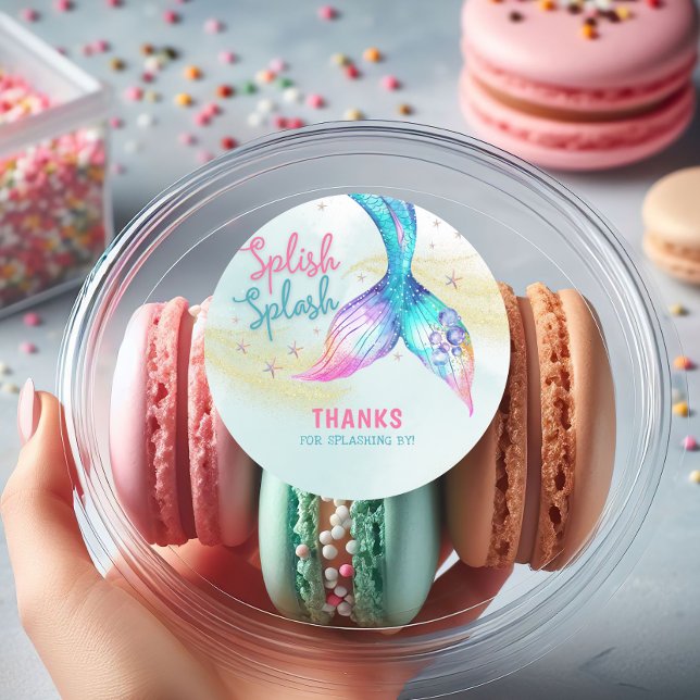 Adesivo Redondo Mermaid Tail Glitter Splish Splash Thank you (Criador carregado)