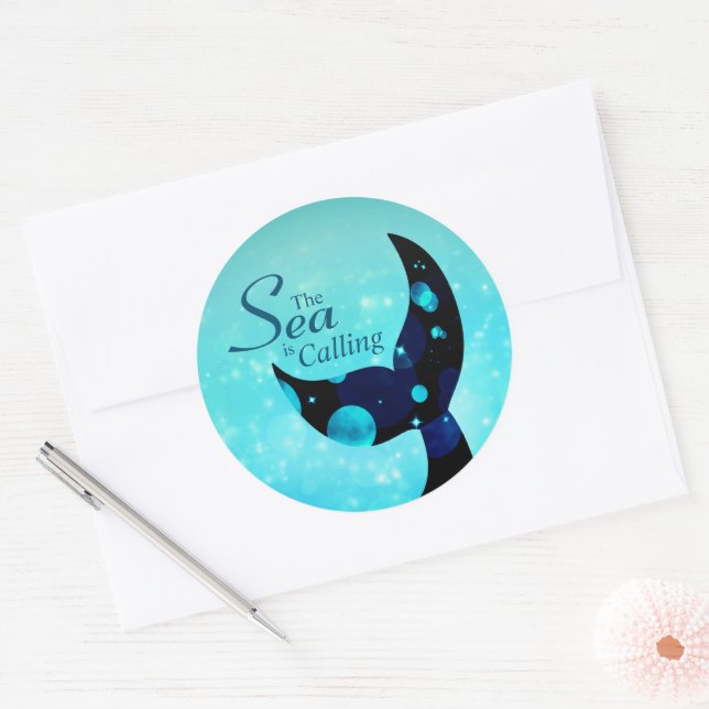 Adesivo Redondo Mermaid Tail O Mar Choca Cotação (Envelope)