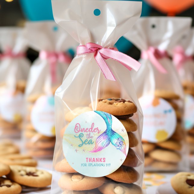 Adesivo Redondo Mermaid Tail Onder the sea 1st birthday (Criador carregado)