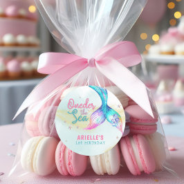 Adesivo Redondo Mermaid Tail Onder the sea primeiro aniversario