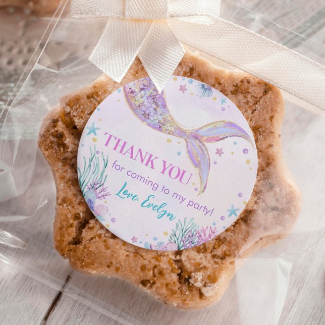 Adesivo Redondo Mermaid Tail Sob O Aniversário Do Mar (Criador carregado)