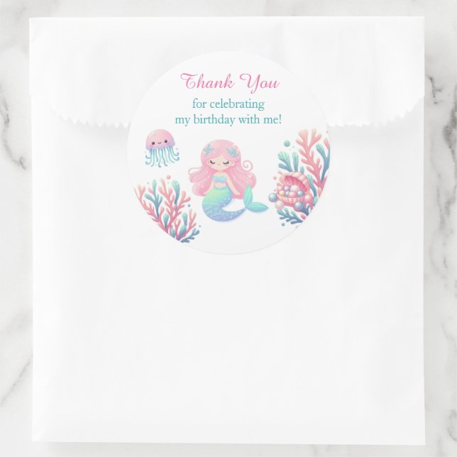 Adesivo Redondo Mermaid Tail Teal Pink Girly Birthday (Bolsa)