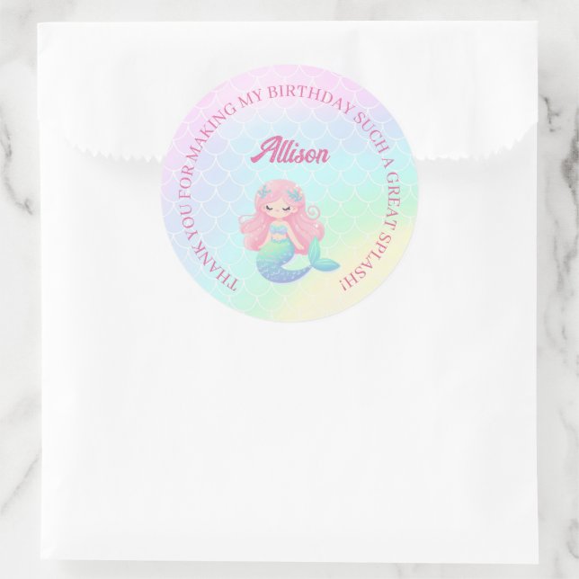 Adesivo Redondo Mermaid Tail Teal Pink Girly Birthday (Bolsa)
