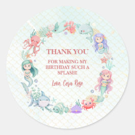 Adesivo Redondo Mermaid Under The Sea Girl Birthday Party
