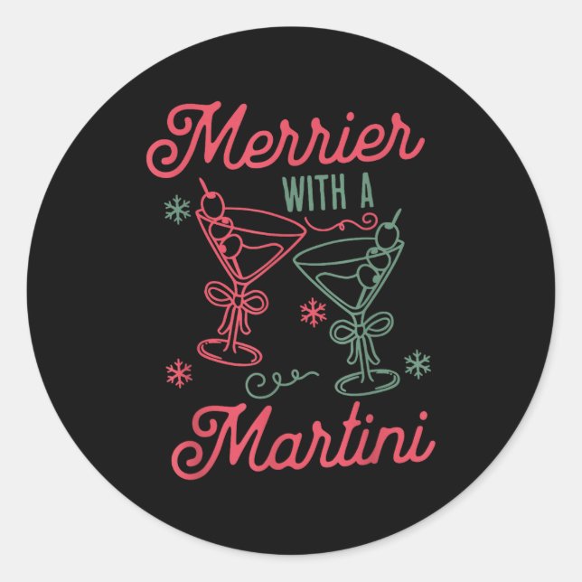 Adesivo Redondo Merrier With A Martini Christmas Tail Xmas Martini (Frente)