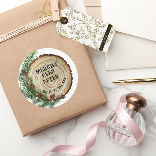 Adesivo Redondo Merrily Ever Após o Natal do casamento (Presentear)