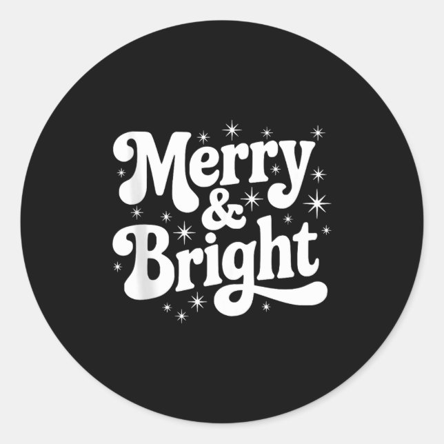 Adesivo Redondo Merry &amp; Bright Retro Christmas Groovy Holiday  (Frente)
