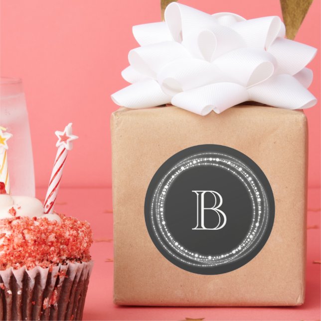 Adesivo Redondo Merry And Bright Brilho Círculos Monograma Festa (Festa)