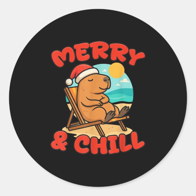 Adesivo Redondo Merry And Chill Capybara _ Funny Cute Capybara San (Frente)