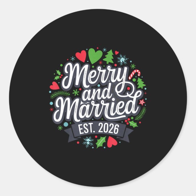Adesivo Redondo Merry And Married 2026 - Matching Couple Christmas (Frente)