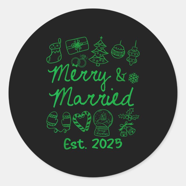 Adesivo Redondo Merry And Married Est 2025 Christmas Couples Match (Frente)