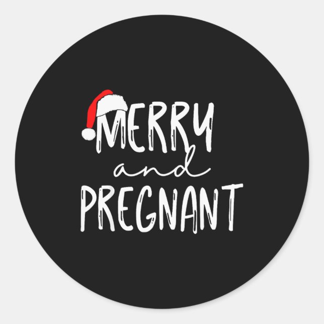 Adesivo Redondo Merry And Pregnant Santa Hat Xmas Pregnancy Announ (Frente)