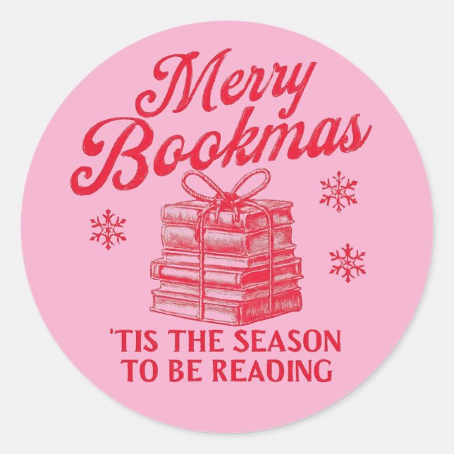 Adesivo Redondo Merry Bookmas 'tis the season to be reading  (Frente)