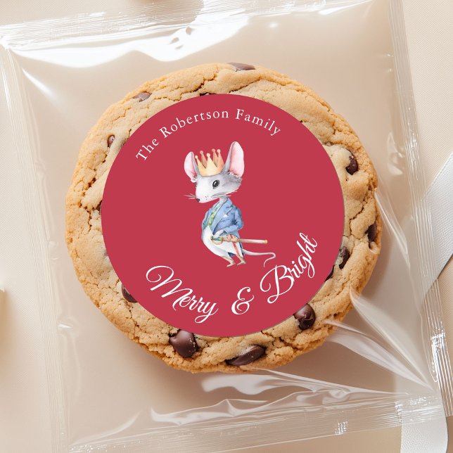 Adesivo Redondo Merry & Bright Nutcracker Mouse Christmas Sticker (Criador carregado)
