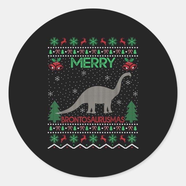 Adesivo Redondo Merry Brontosaurus Xmas Gift Ugly Brontosaurus Chr (Frente)