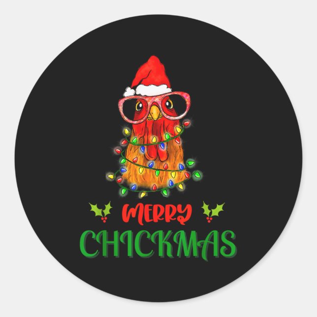 Adesivo Redondo Merry Chickmas Ornament Lights Chicken Farmer Chri (Frente)