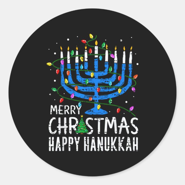 Adesivo Redondo Merry Chrismukkah Happy Christmas Hanukkah Chanuka (Frente)