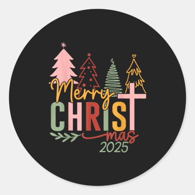 Adesivo Redondo Merry Christ Mas Christian Christmas 2025 Family P (Frente)
