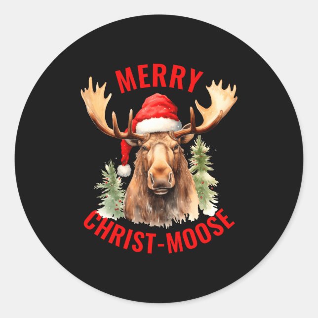 Adesivo Redondo Merry Christ Moose Funny Christmas Moose  (Frente)