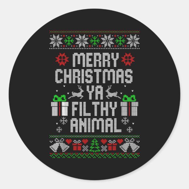 Adesivo Redondo Merry Christmas Animal Filthy Ya Xmas Pajama  (Frente)