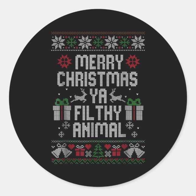 Adesivo Redondo Merry Christmas Animal Filthy Ya Xmas Pajama  (Frente)