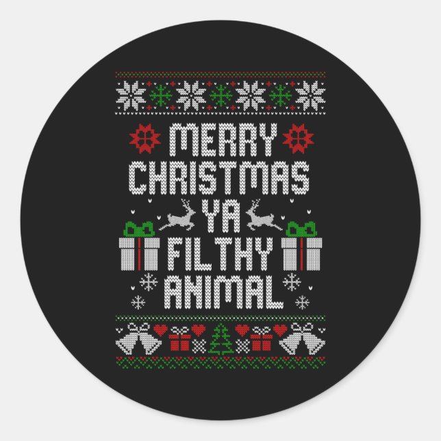 Adesivo Redondo Merry Christmas Animal Filthy Ya Xmas Pajama Long  (Frente)