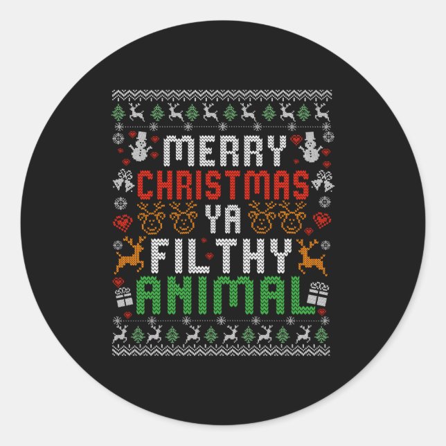 Adesivo Redondo Merry Christmas Animal Filthy Ya Xmas Pajama Shirt (Frente)
