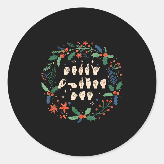 Adesivo Redondo Merry Christmas Asl Sign Language Deaf Sped Women  (Frente)