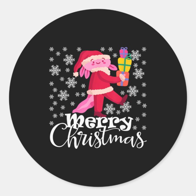 Adesivo Redondo Merry Christmas Axolotl Funny Christmas Snowflakes (Frente)