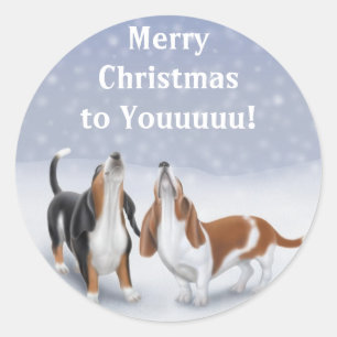 Adesivo Redondo Merry Christmas Basset Hounds