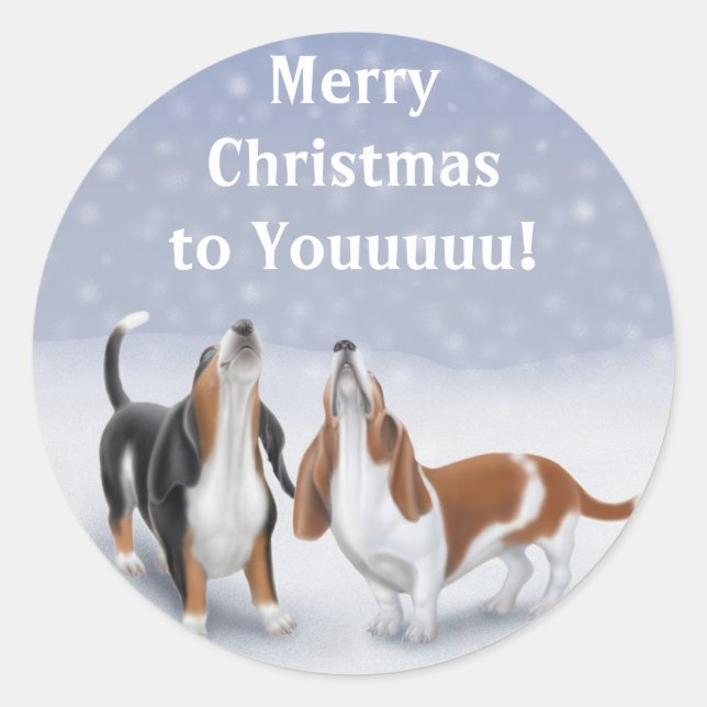 Adesivo Redondo Merry Christmas Basset Hounds (Frente)