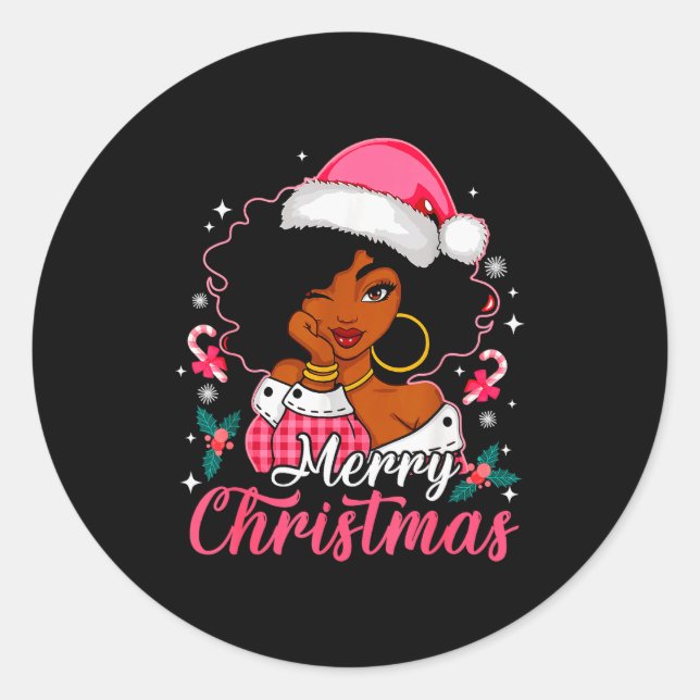 Adesivo Redondo Merry Christmas Black Afro African American Girl S (Frente)