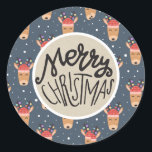 Adesivo Redondo Merry Christmas Blue Reindeer Rustic Holiday Favor<br><div class="desc">Vinhetas</div>