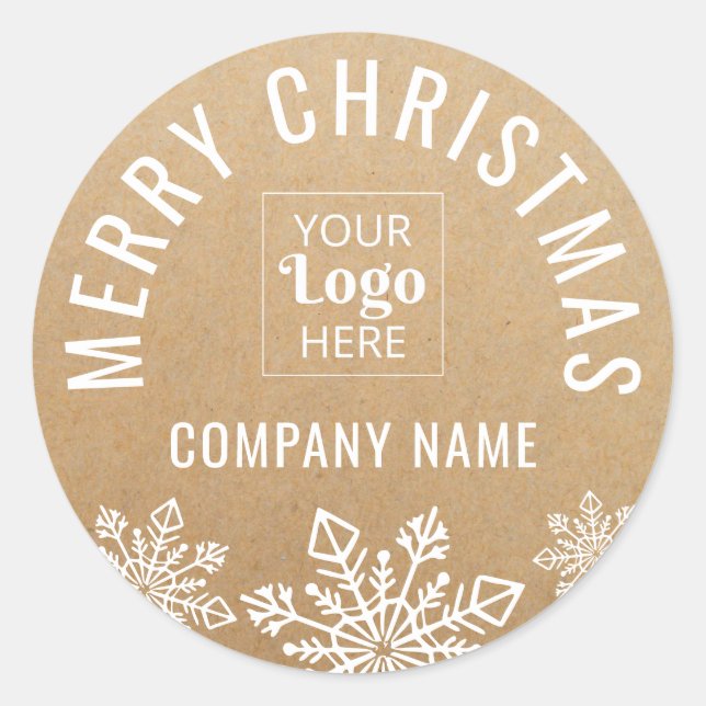 Adesivo Redondo Merry Christmas Business Logo Name Kraft Look (Frente)