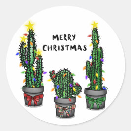 Adesivo Redondo Merry Christmas Cactus Sticker