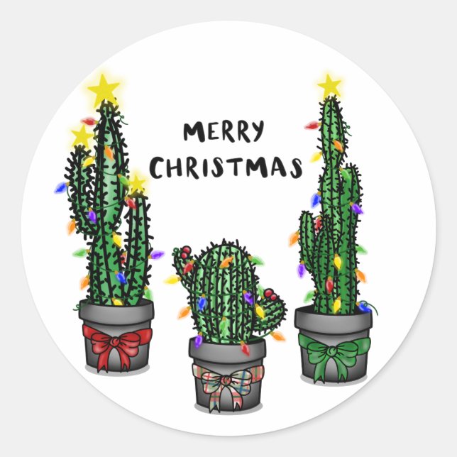 Adesivo Redondo Merry Christmas Cactus Sticker (Frente)