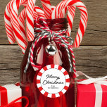 Adesivo Redondo Merry Christmas Candy Cane Custom<br><div class="desc">Listras brancas e vermelhas canaviais com uma mensagem de Feliz Natal.</div>