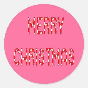 Adesivo Redondo Merry Christmas Candy Cane Font