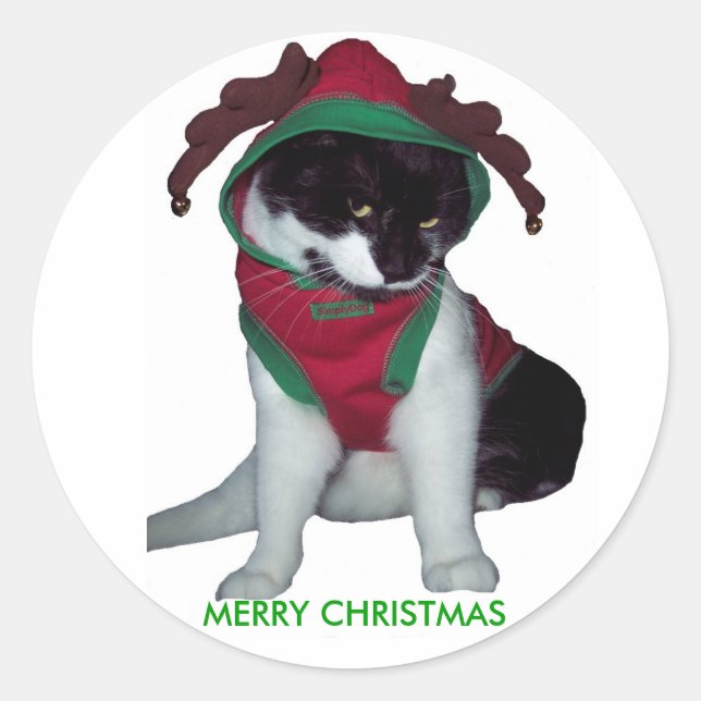 ADESIVO REDONDO MERRY CHRISTMAS CAT STICKER (Frente)