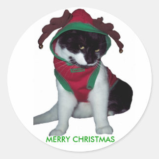 ADESIVO REDONDO MERRY CHRISTMAS CAT STICKER