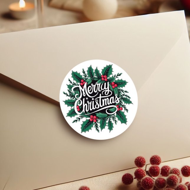 Adesivo Redondo Merry Christmas Cherries & Holly Envelope Seal (Criador carregado)