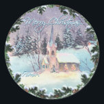 Adesivo Redondo MERRY CHRISTMAS CHURCH & WREATH por SHARON SHARPE<br><div class="desc">MERRY CHRISTMAS CHURCH & WREATH de uma aquarela original por SHARON SHARPE</div>