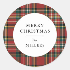 Adesivo Redondo Merry Christmas Classic Red Plaid Gift Sticker