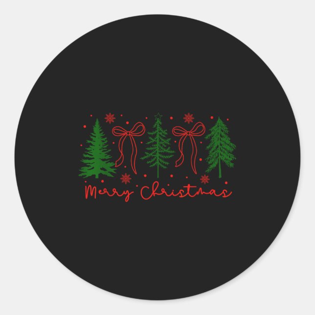 Adesivo Redondo Merry Christmas Coquette Bow And Tree Retro Xmas H (Frente)