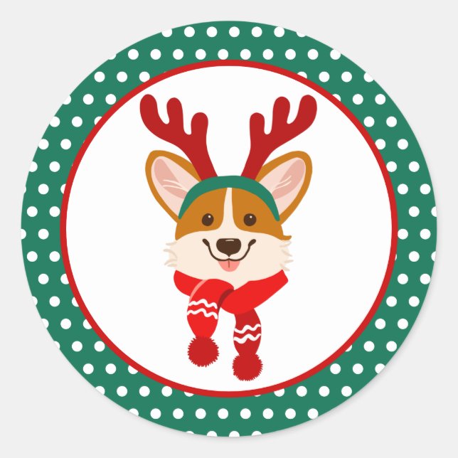 Adesivo Redondo Merry Christmas Corgi Dog Sticker (Frente)