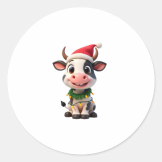Adesivo Redondo Merry Christmas Cow Santa Christmas Lights Cow Xma