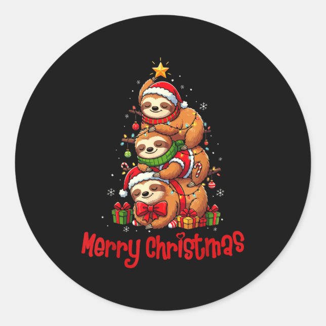 Adesivo Redondo Merry Christmas Cute Sloth Santa Hat Slothmas Anim (Frente)