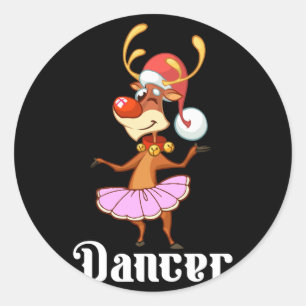 Adesivo Redondo Merry Christmas Dancing Reindeer Cute Deer Dancer