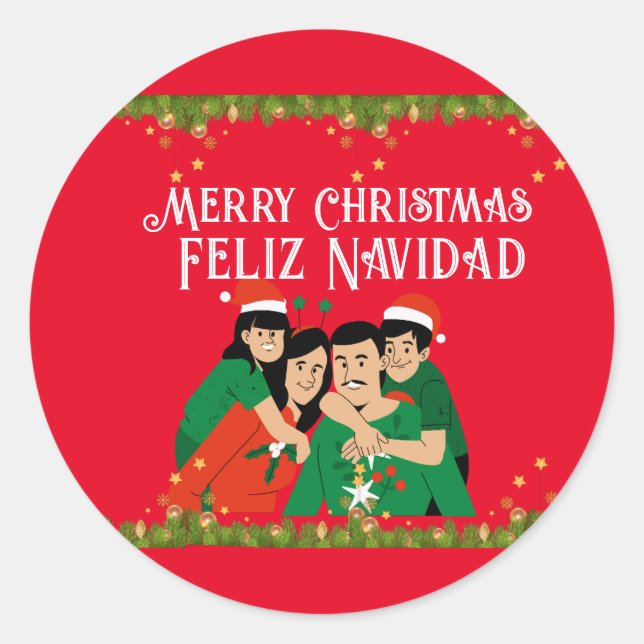 ADESIVO REDONDO MERRY CHRISTMAS FELIZ  NAVIDAD CARD (Frente)